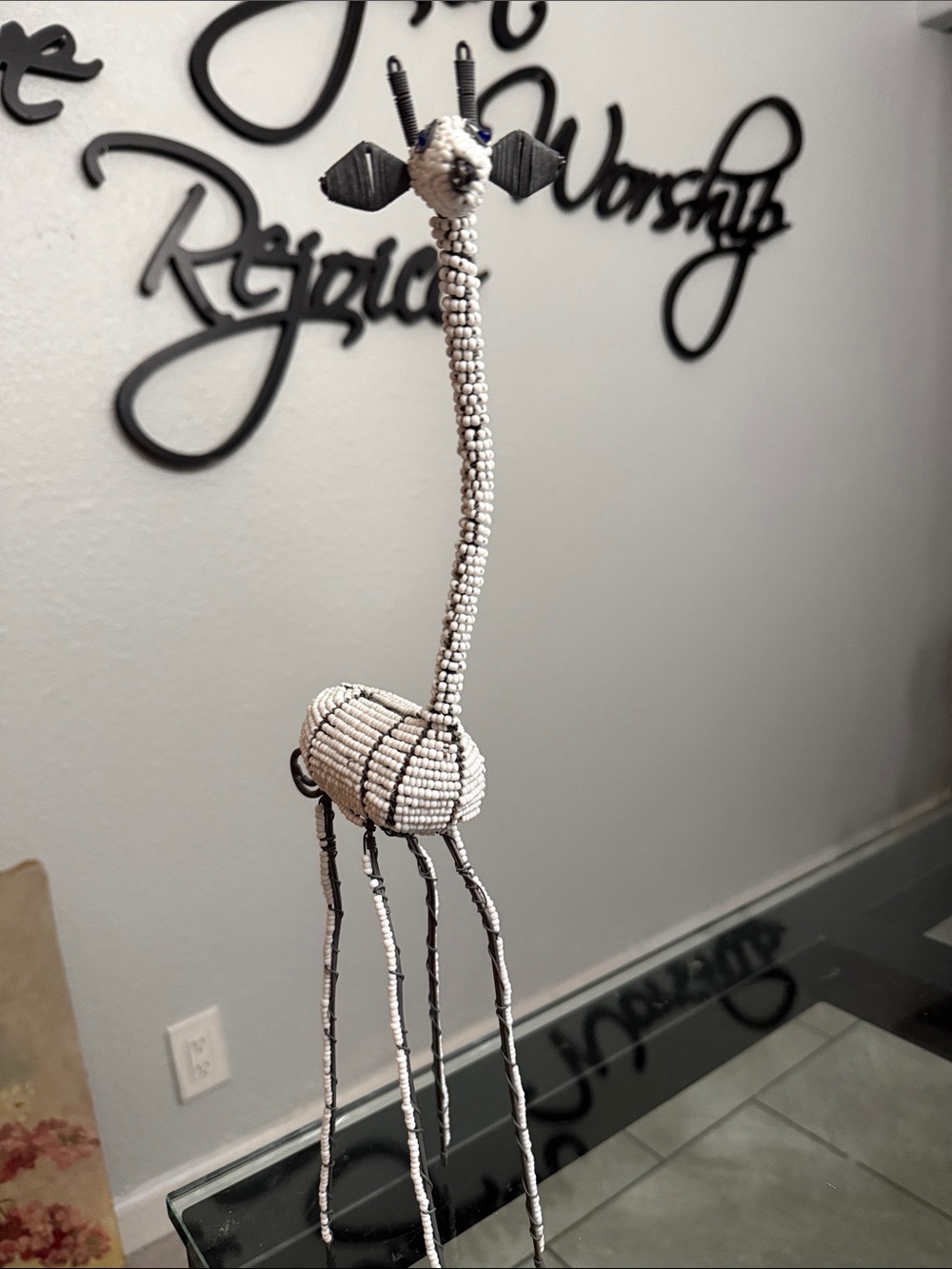 Beaded Giraffe Sculpture - White and Black - Picture 1 of 4
